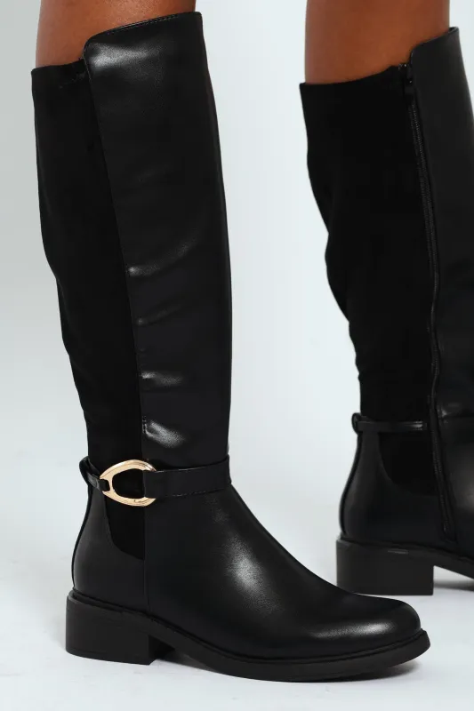 Biker Boot With Ankle Buckle - Black sold by Edgars