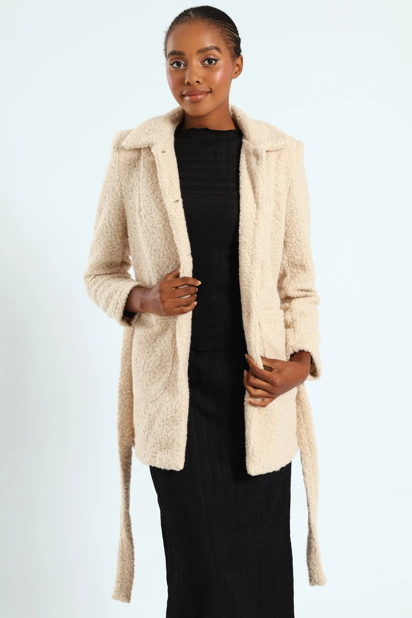 Belted Button Through Boucle Shacket - Stone sold by Edgars product image thumbnail 4