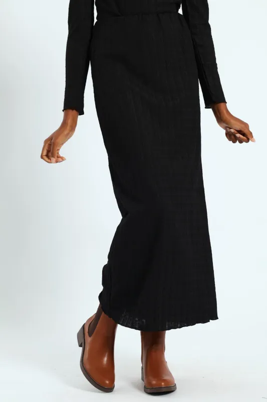 Crinkle Knit Tube Midaxi Skirt - Black sold by Edgars