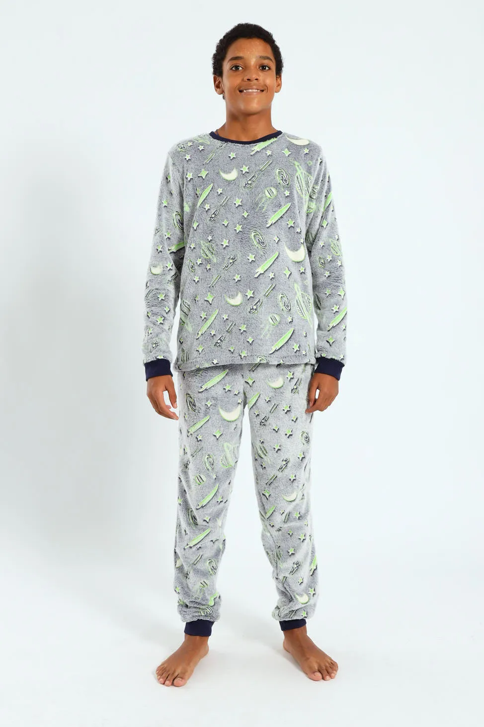 Boys Glow In The Dark Space Long Sleeve Sleep Set - Navy/Grey sold by Edgars