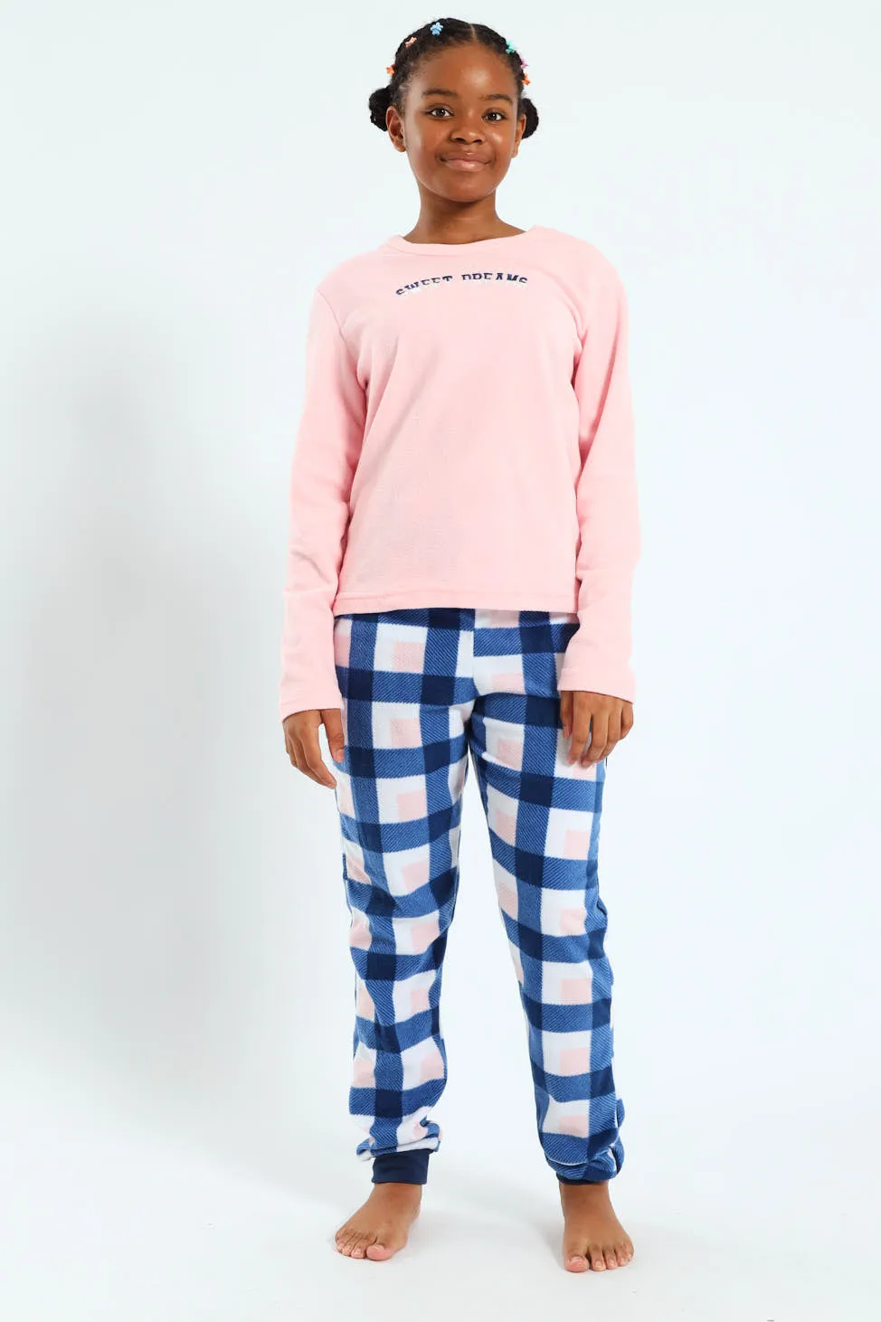 Girls Check Bottoms Sleep Set - Pink sold by Edgars