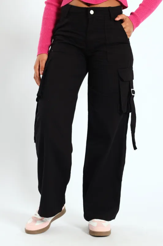 Girls Twill Cargo Pants - Black sold by Edgars