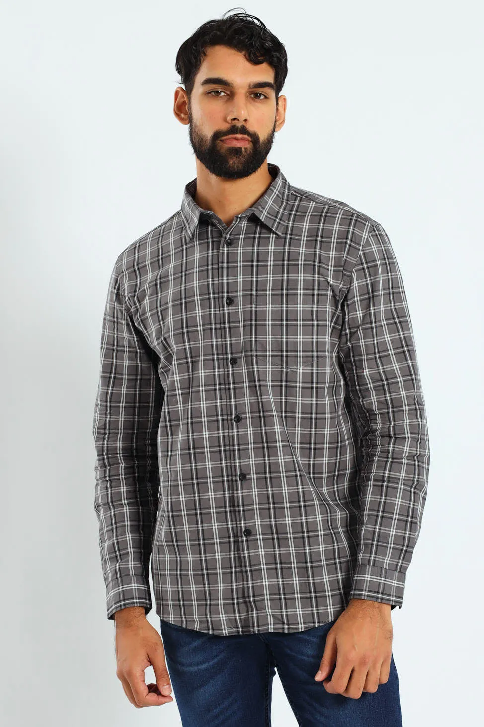 Check Shirt - Grey/Black/White sold by Edgars