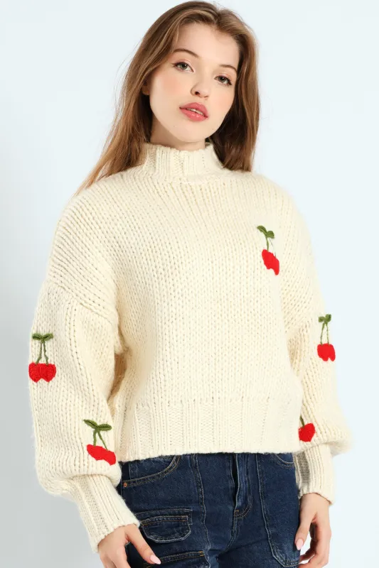 Cherry Pullover Sweater - White sold by Edgars 