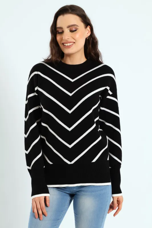 Relaxed Striped Pullover - Black/White sold by Edgars