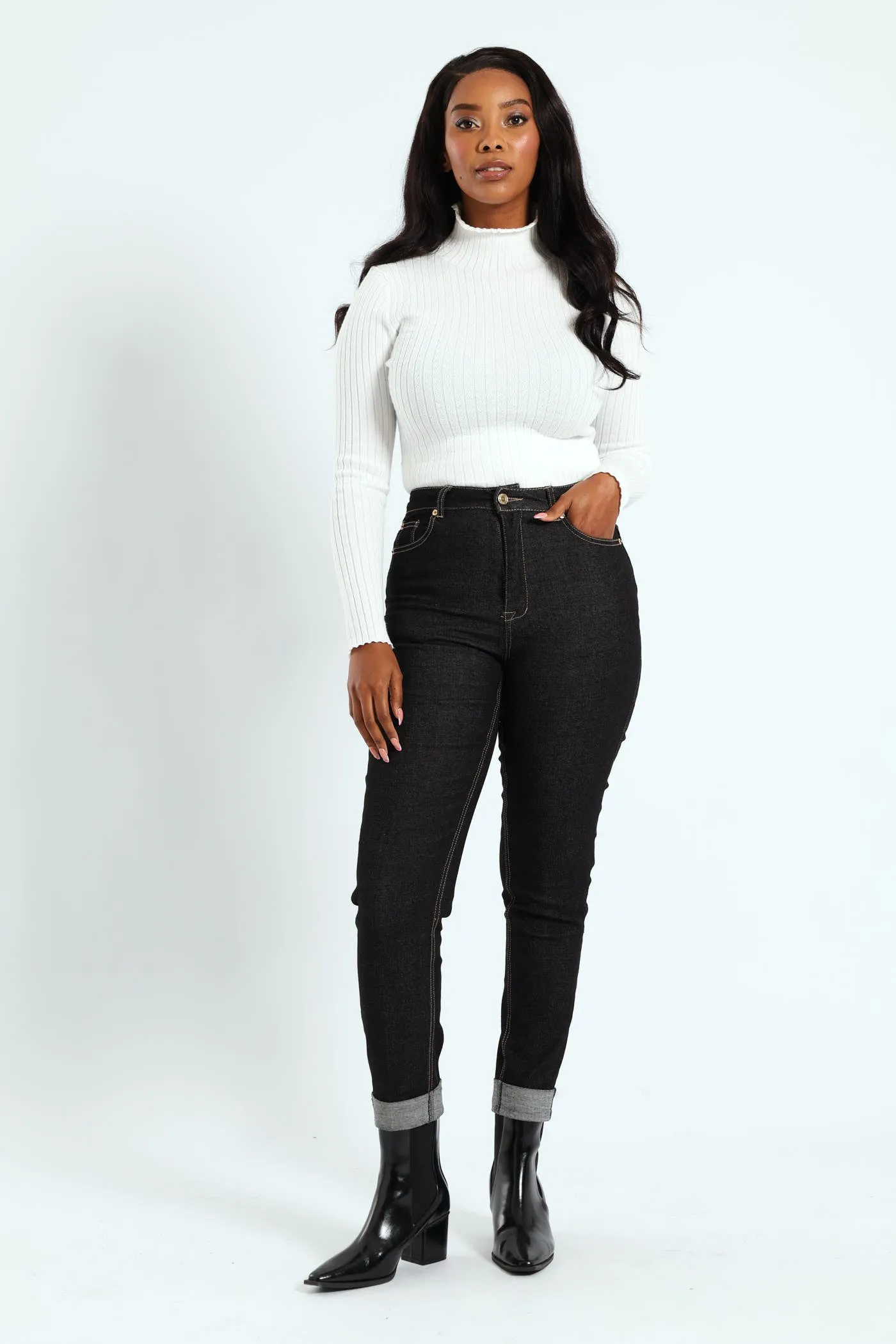 Roll Hem Crease Front Cigarette Denim - Black sold by Edgars product image thumbnail 4