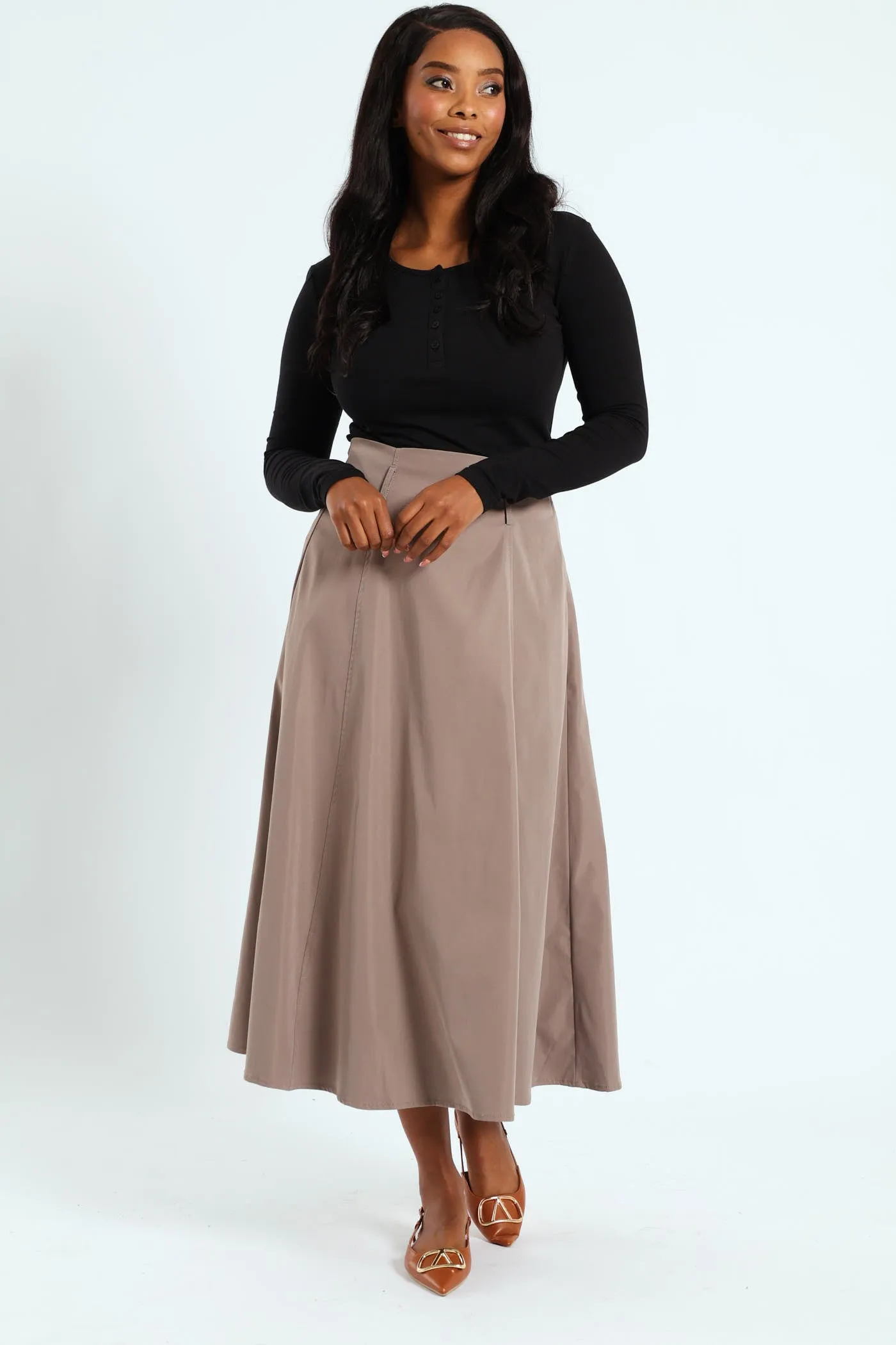 Panelled Flared Twill Midaxi Skirt - Taupe sold by Edgars product image thumbnail 2