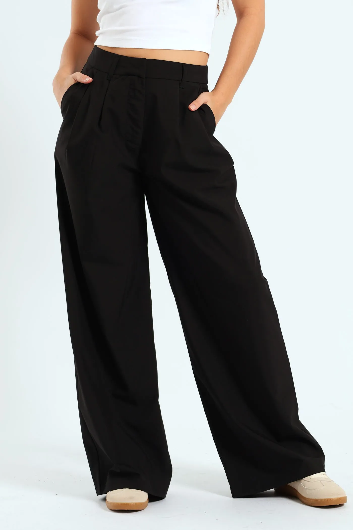 Pleated Tailored Wide Leg Pants - Black sold by Edgars