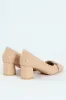 Self Colour Trim Patent Block Court Heel - Cream sold by Edgars