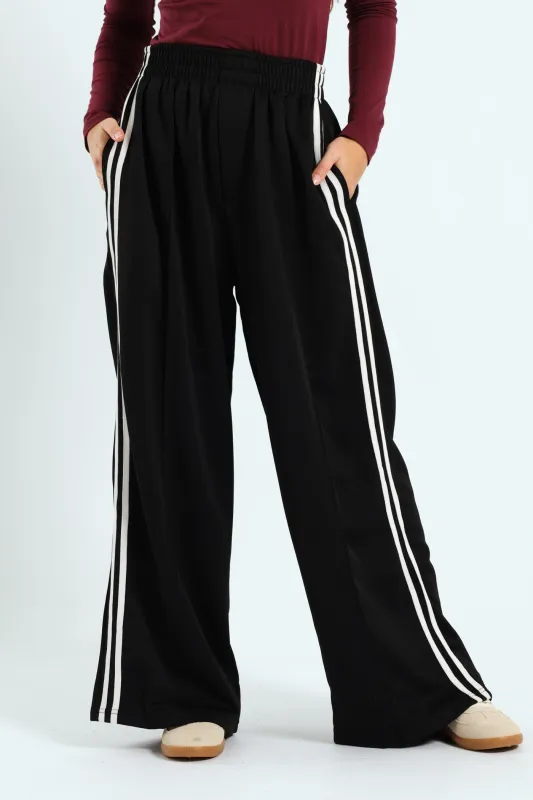 Stripe Tricot Wide Leg Trackpants - Black sold by Edgars