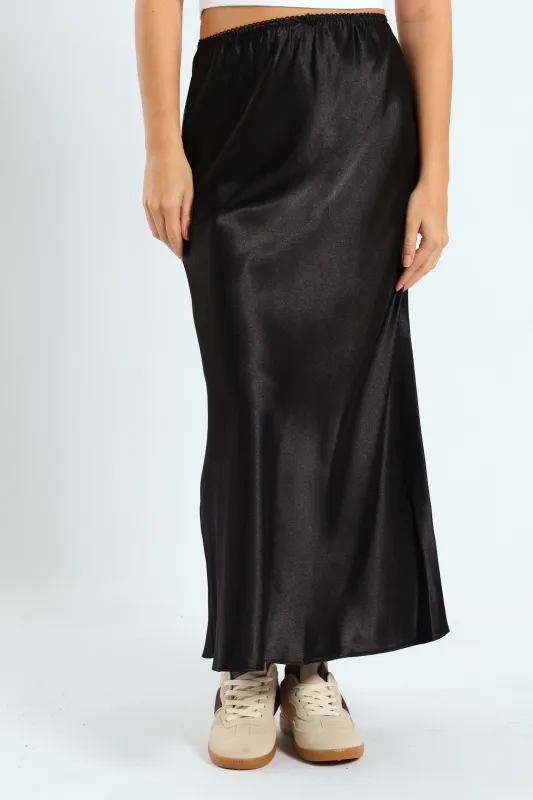 Satin Midi Skirt - Black sold by Edgars 