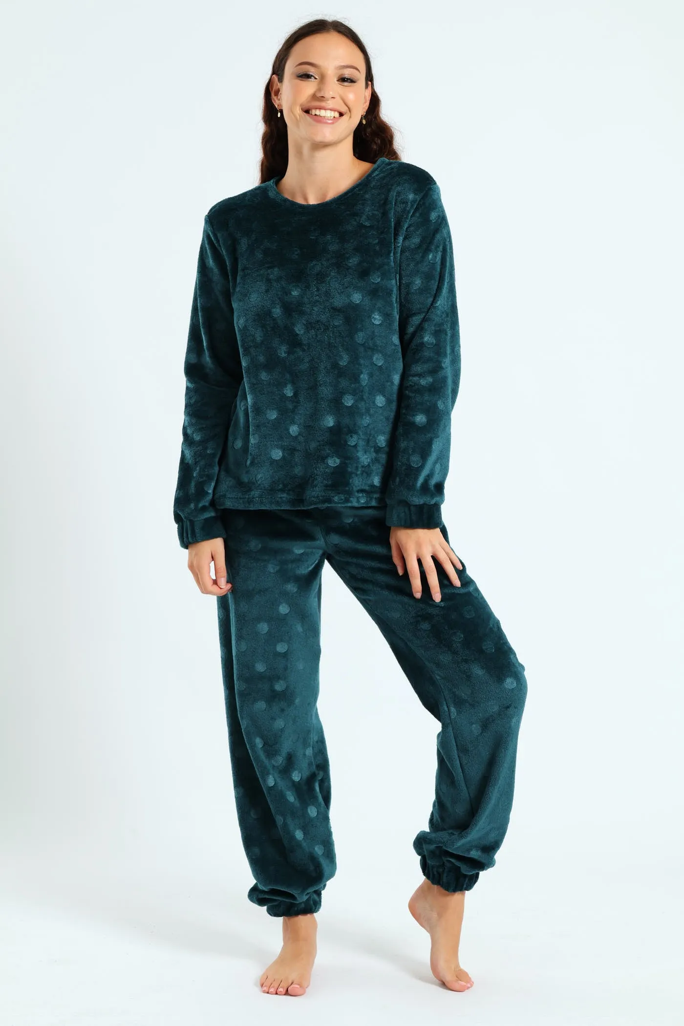 Velour Spot Embossed Long Sleeve Top & Pants Set - Dark Green sold by Edgars product image thumbnail 3