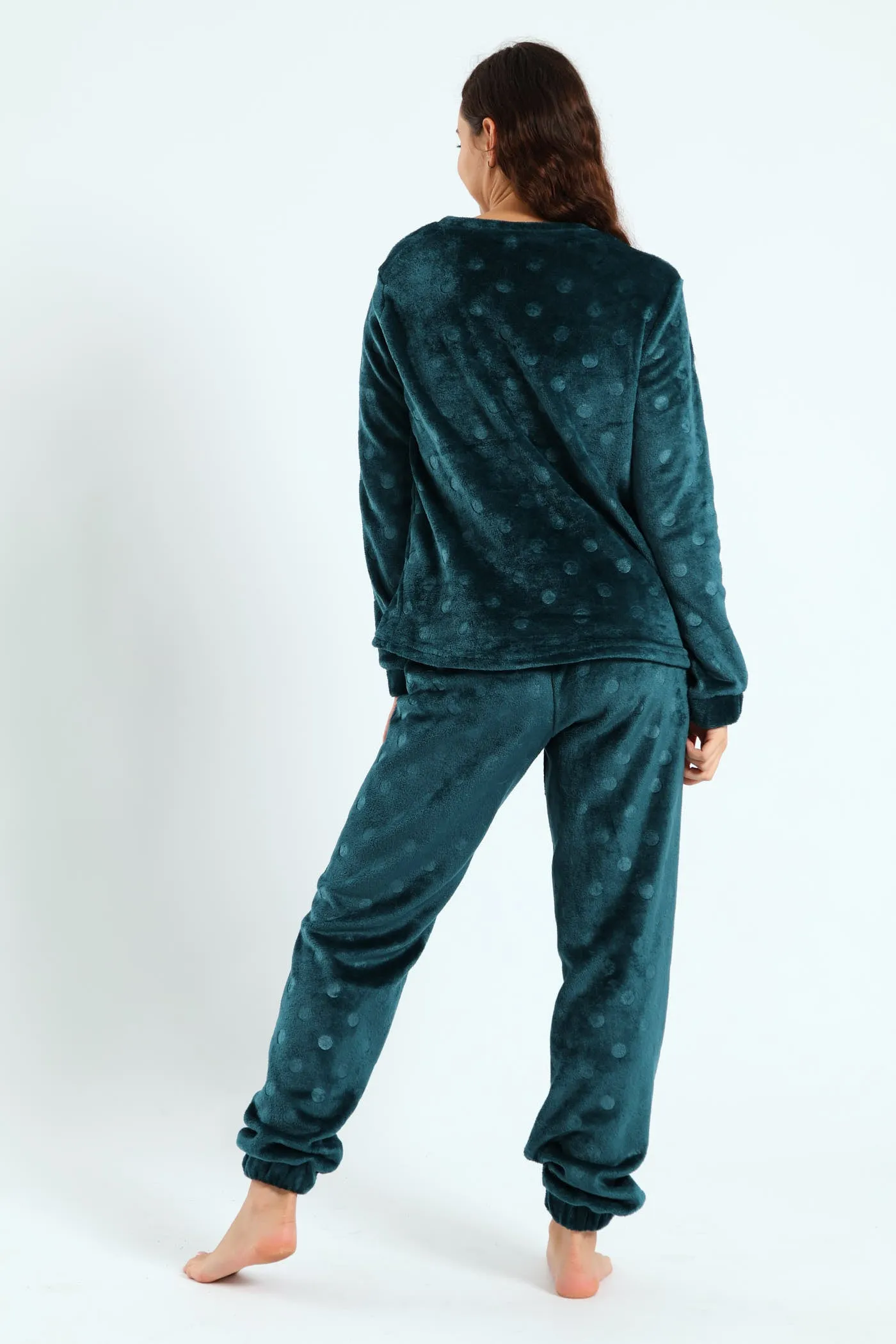 Velour Spot Embossed Long Sleeve Top & Pants Set - Dark Green sold by Edgars product image thumbnail 4