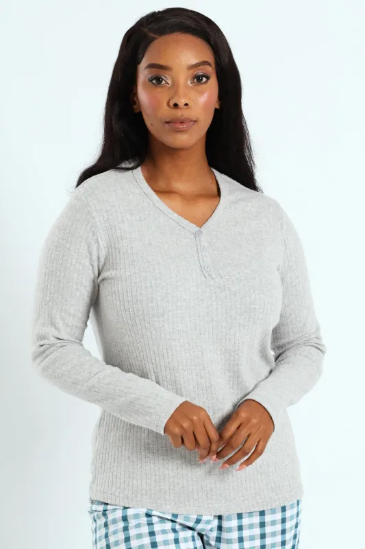 Long Sleeve Brushed Rib Tee - Grey sold by Edgars