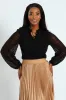 V-Neck Frill Knitwear Combo Blouse - Black sold by Edgars