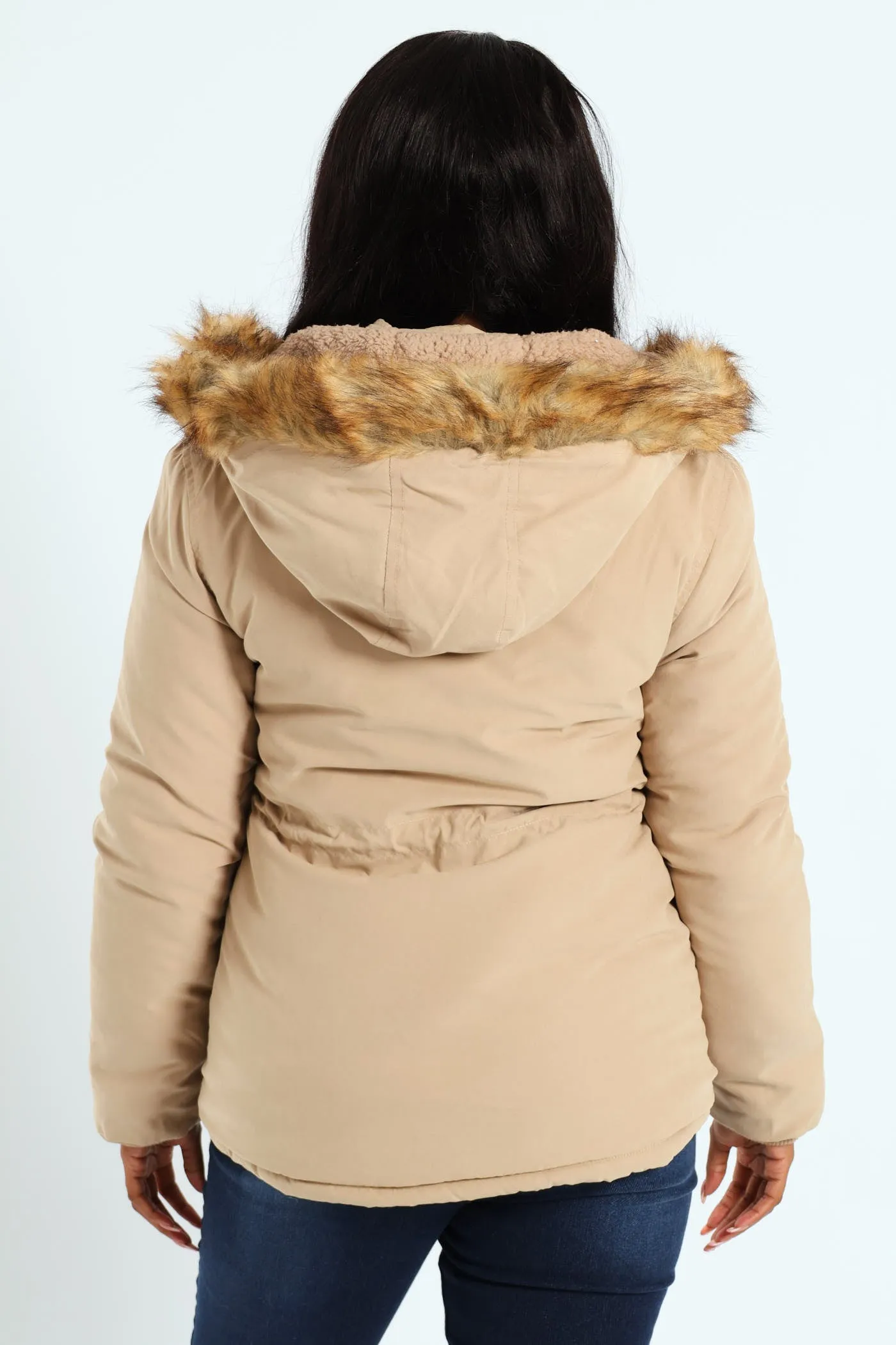 Fur Trim Parka With Utility Pockets & Detachable Hood - Dark Beige sold by Edgars product image thumbnail 2