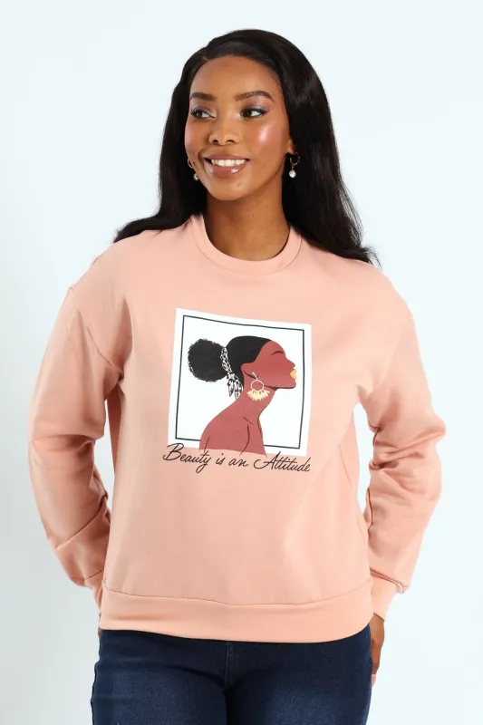 Long Sleeve Printed Screen Pullover - Blush sold by Edgars