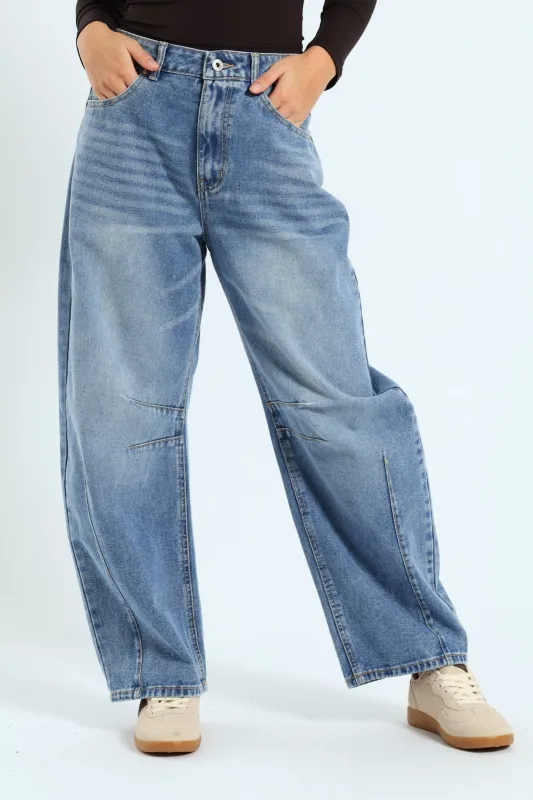 Forward Seam Barrel Jean - Mid Blue sold by Edgars 