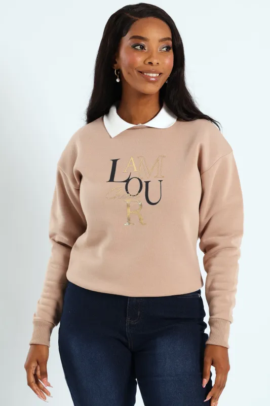 Twofer Active Top With Screen Print - Dark Beige sold by Edgars 