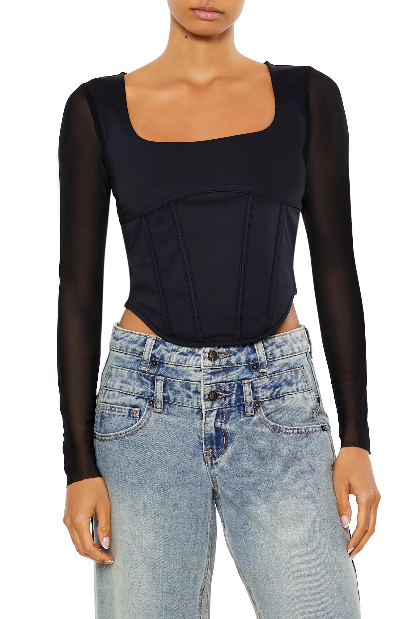 Curved Hem Knit Bustier Top - Black sold by Edgars