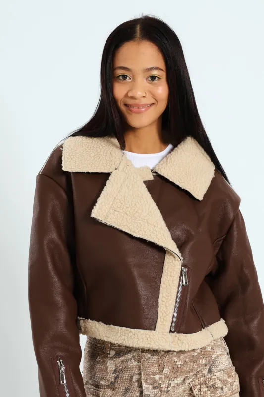 Sherpa Aviator Jacket - Chocolate sold by Edgars