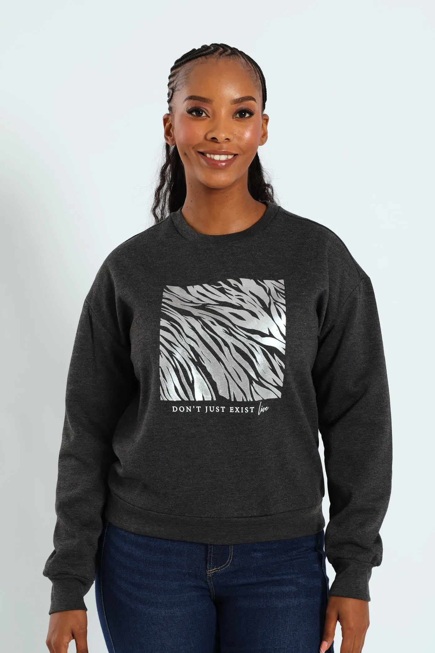 Printed Screen Pullover - Charcoal Melange sold by Edgars