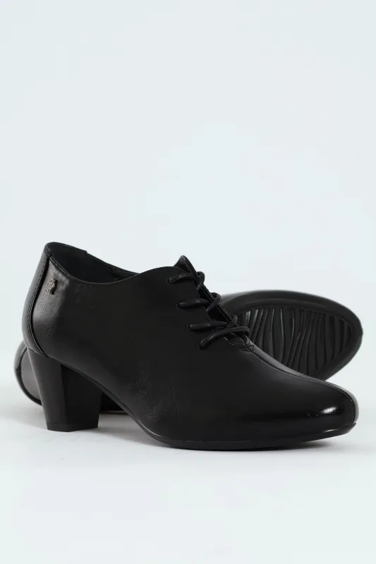 Amrita Pointed Toe Lace Up Block Kitten Heel - Black sold by Edgars 