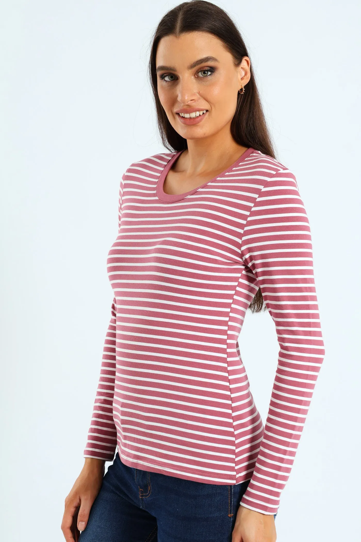 Long Sleeve Cotton Lycra Striped Crew Top - Rose/Cream sold by Edgars product image thumbnail 4