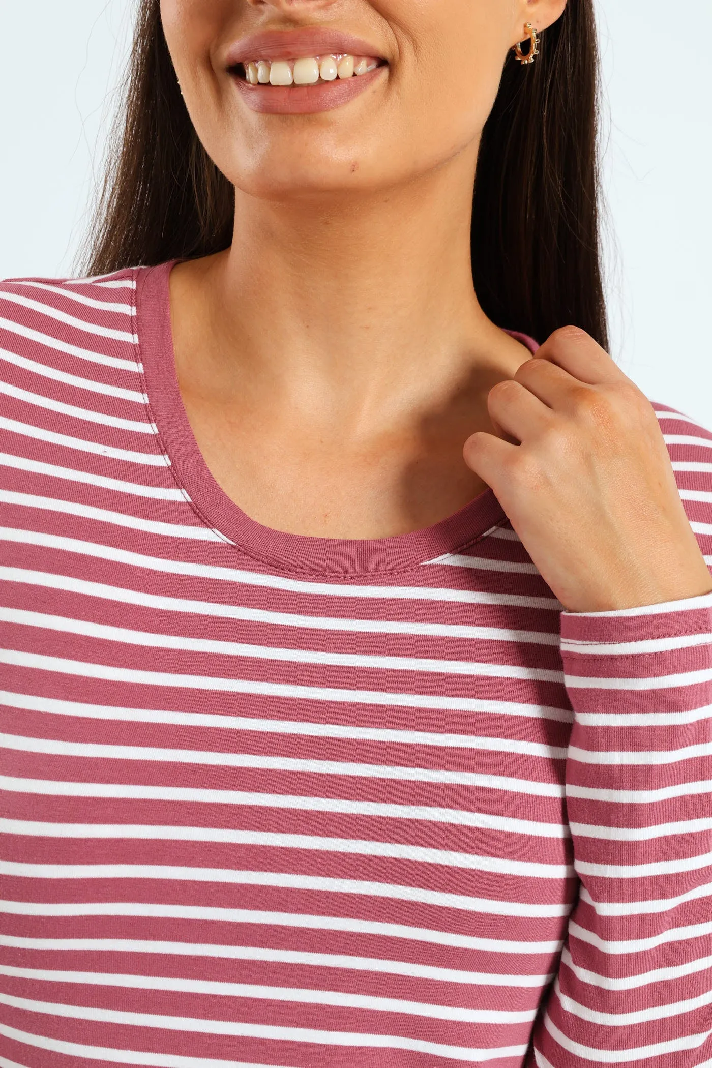 Long Sleeve Cotton Lycra Striped Crew Top - Rose/Cream sold by Edgars product image thumbnail 2