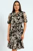 Frill Neck Puff Sleeve Tea Dress - Black sold by Edgars