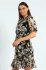 Frill Neck Puff Sleeve Tea Dress - Black sold by Edgars