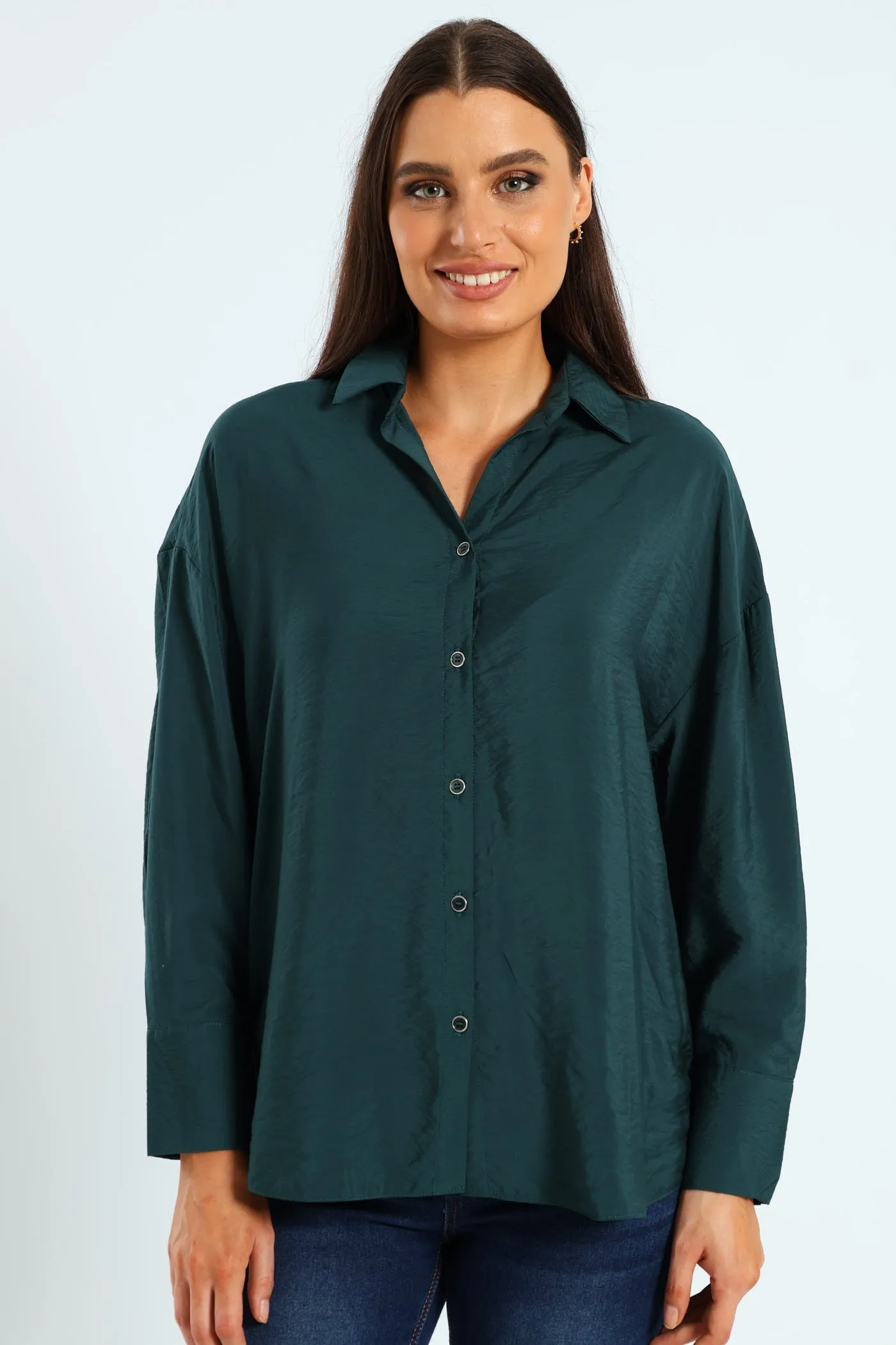 Long Sleeve Peach Finish Relaxed Shirt - Forest Green sold by Edgars