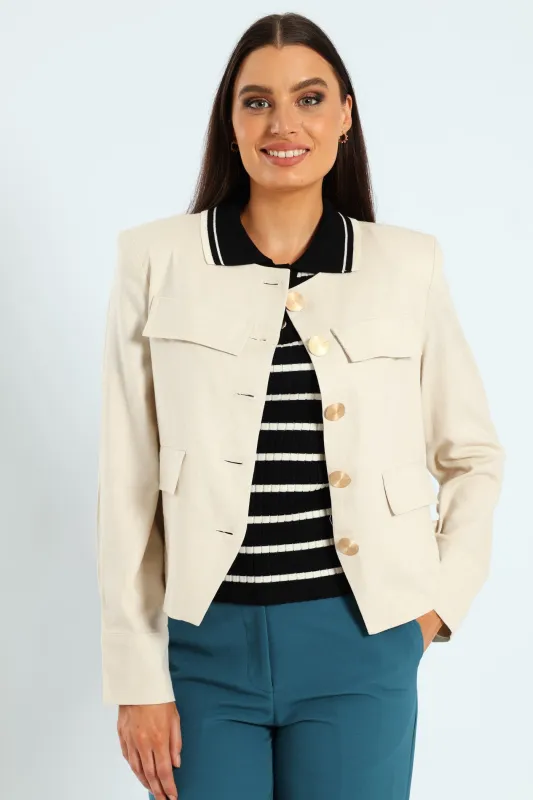 Collarless Linen Blazer - Cream sold by Edgars