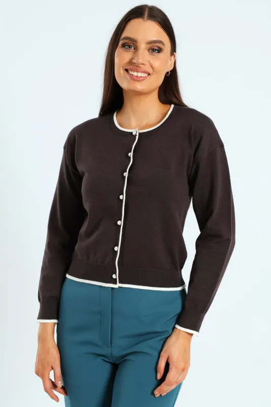 Pearl Detail Cardigan - Charcoal sold by Edgars