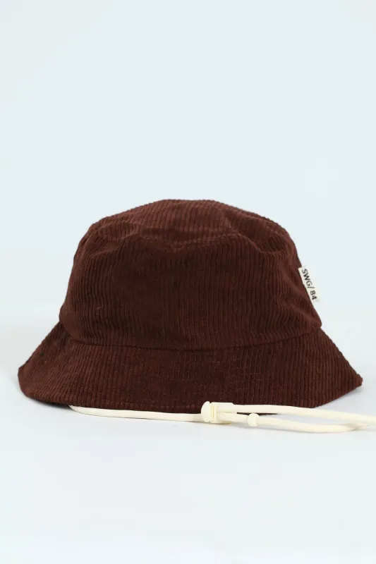 Corduroy Bucket Hat With Drawcord - Brown sold by Edgars