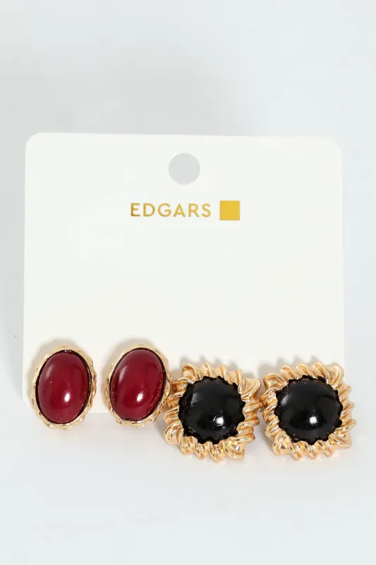 2 Pack Statement Stud Earrings - Gold sold by Edgars