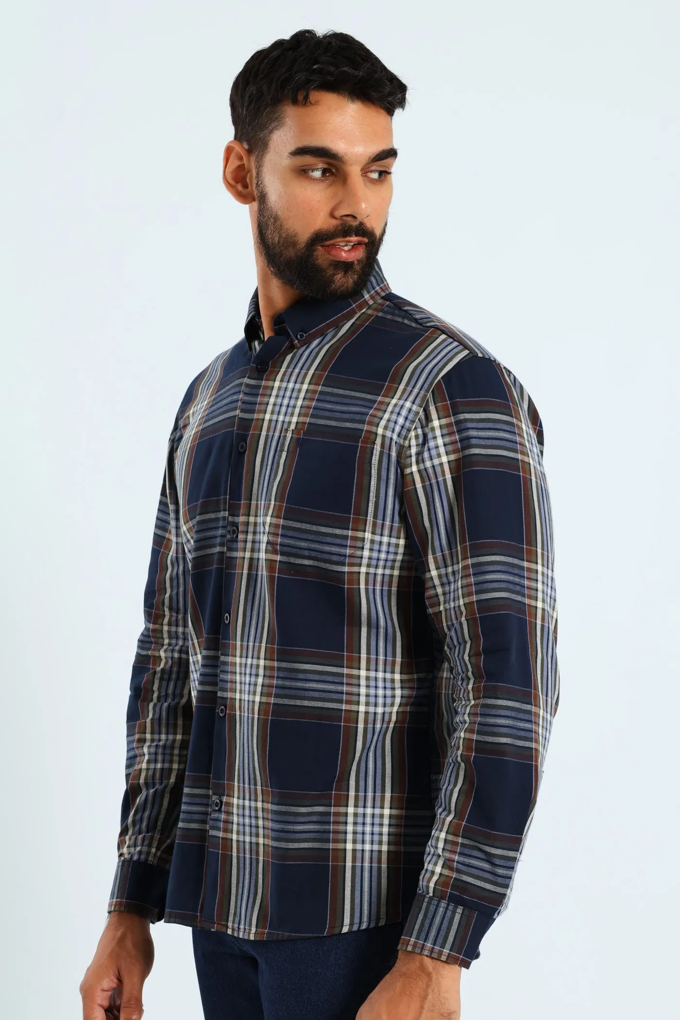 Windowpane Check Shirt - Navy/Brown sold by Edgars product image thumbnail 2