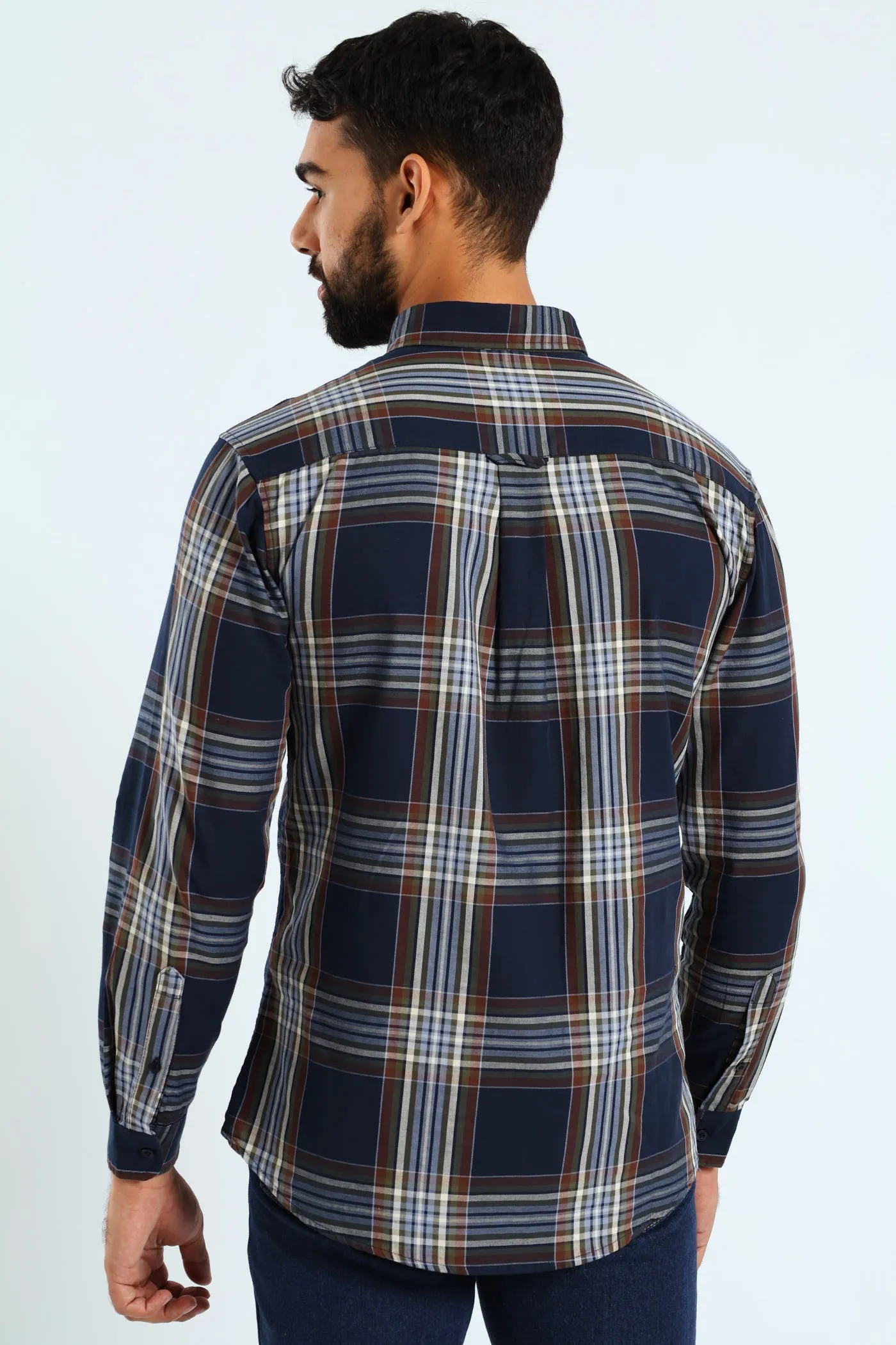 Windowpane Check Shirt - Navy/Brown sold by Edgars product image thumbnail 3