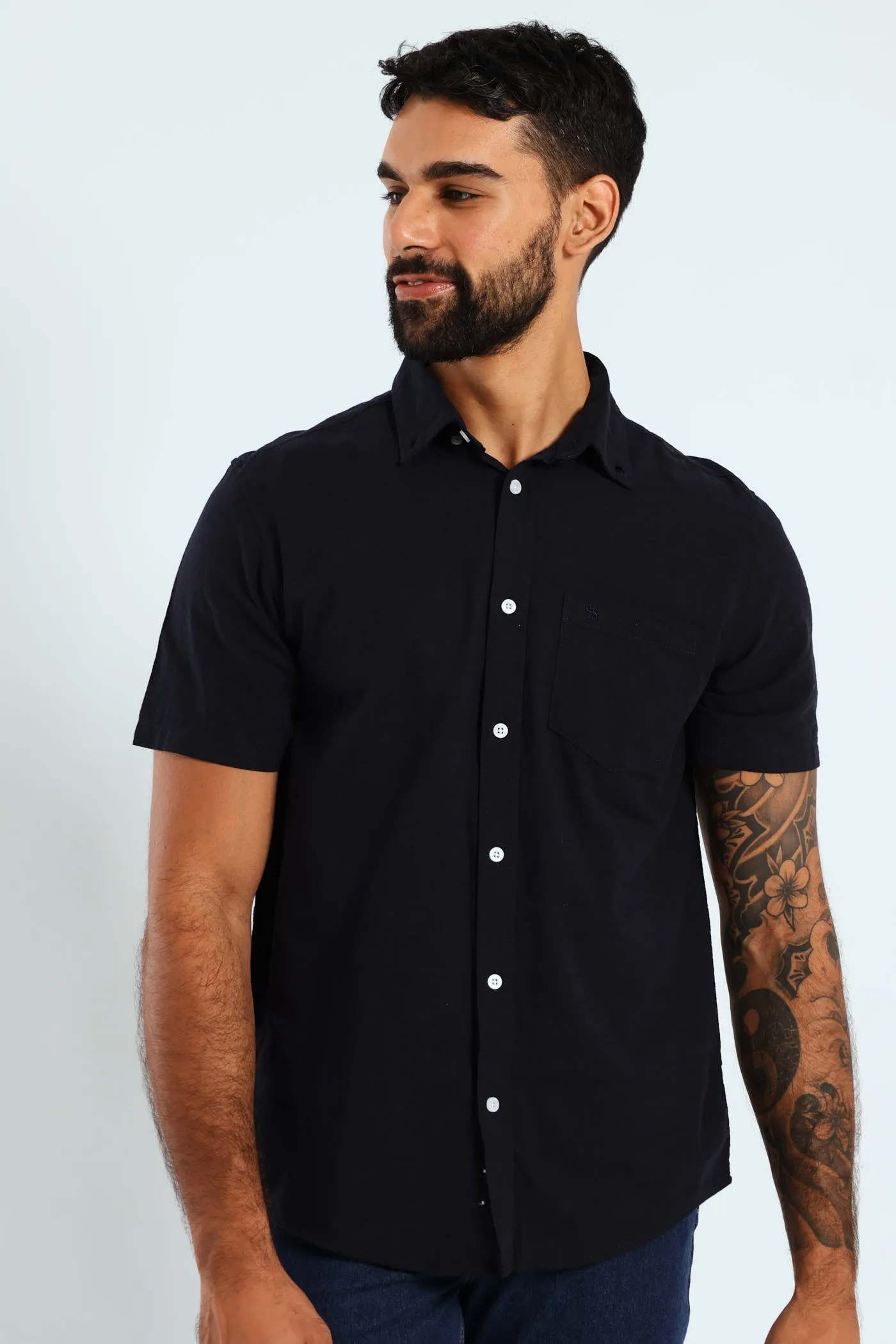 Short Sleeve Slub Shirt - Navy sold by Edgars