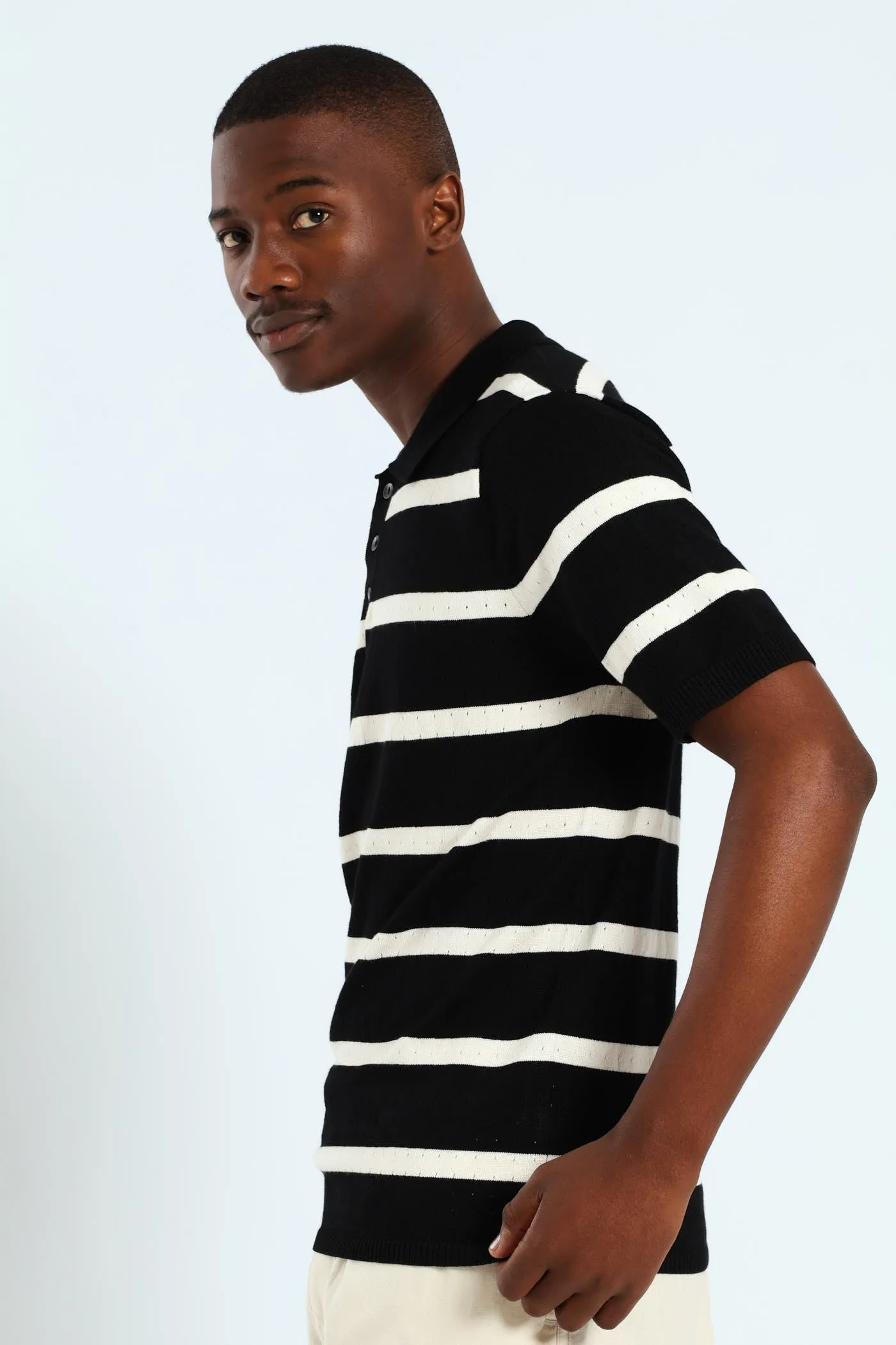 Waffle Stripe Fine Gauge Golfer - Black sold by Edgars product image thumbnail 2