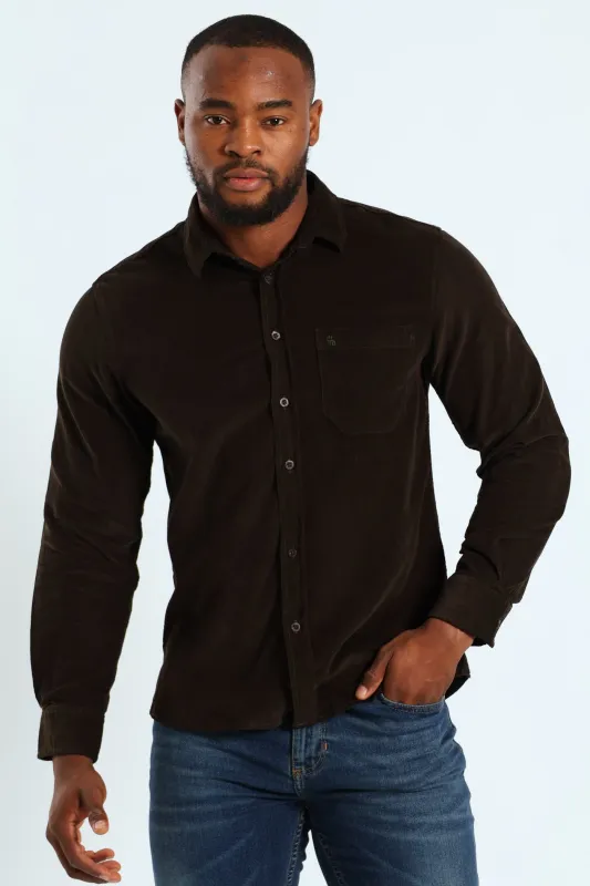 Long Sleeve Corduroy Shirt - Mid Brown sold by Edgars 