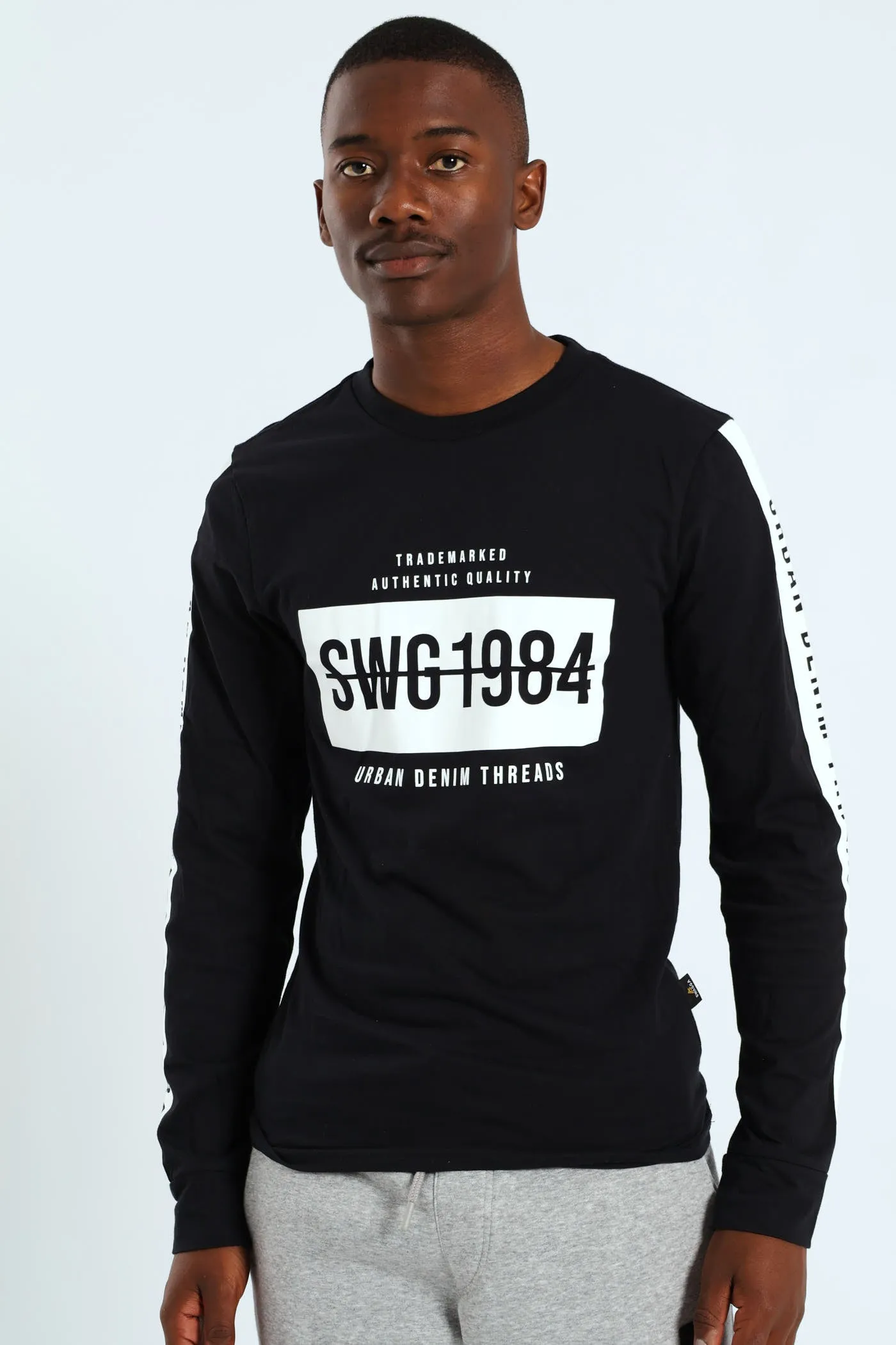 Long Sleeve Placement Print Tee - Black sold by Edgars