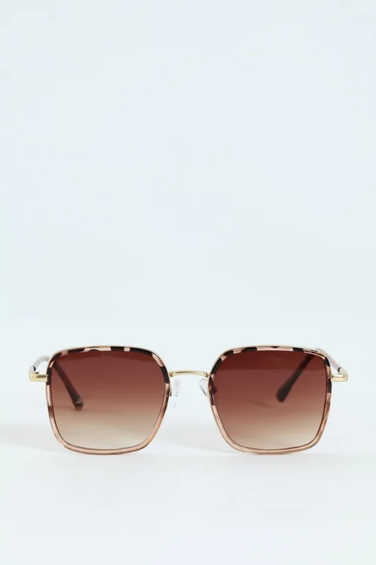 Square Smoke Lens Gold Temple Sunglasses - Light Grey made by Edgars