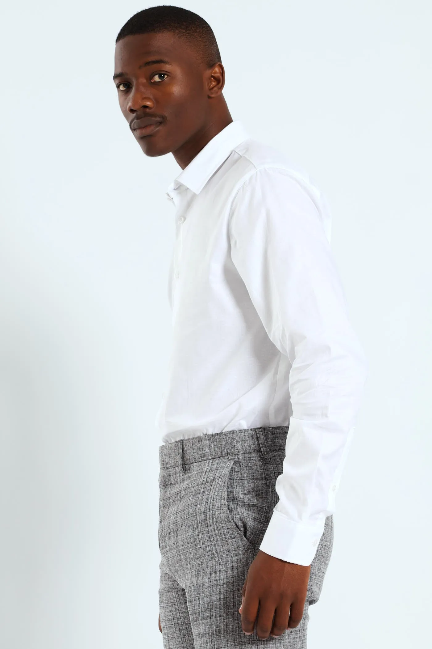 Slim Tonal Textured Long Sleeve Shirt - White sold by Edgars product image thumbnail 3
