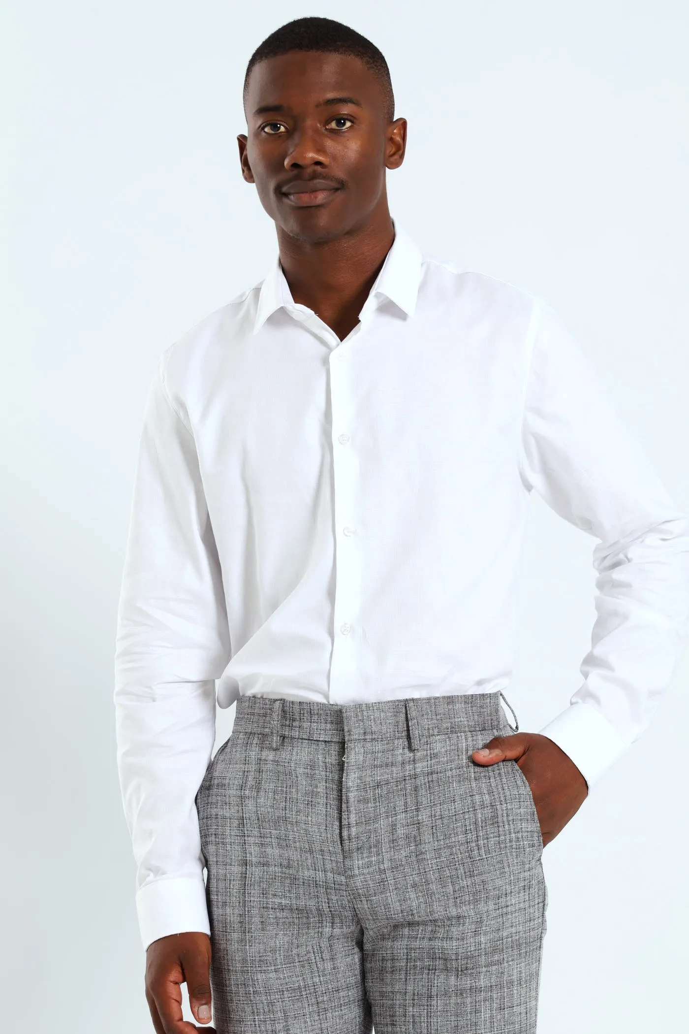 Slim Tonal Textured Long Sleeve Shirt - White sold by Edgars