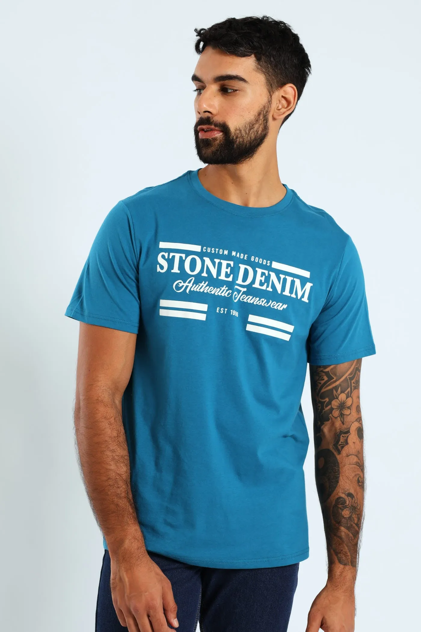 Stone Denim Premium Jeans Print Tee - Teal sold by Edgars