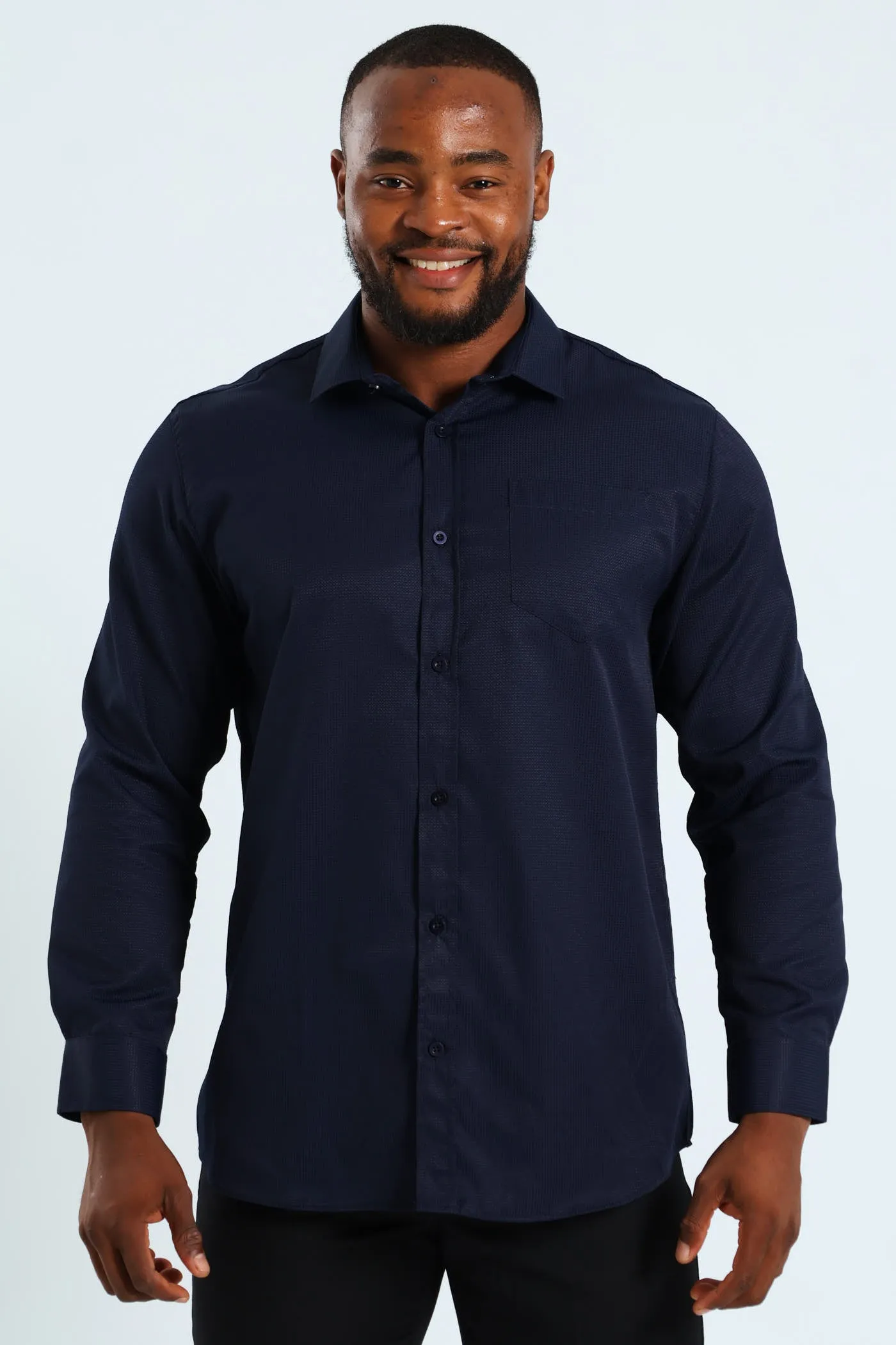 Textured Long Sleeve Shirt - Navy sold by Edgars