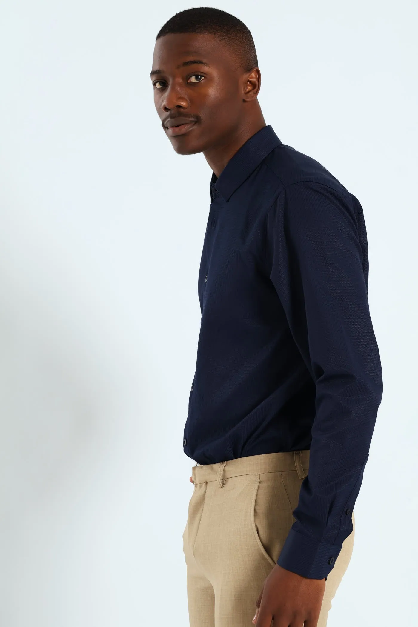 Slim Textured Long Sleeve Shirt - Navy sold by Edgars product image thumbnail 4