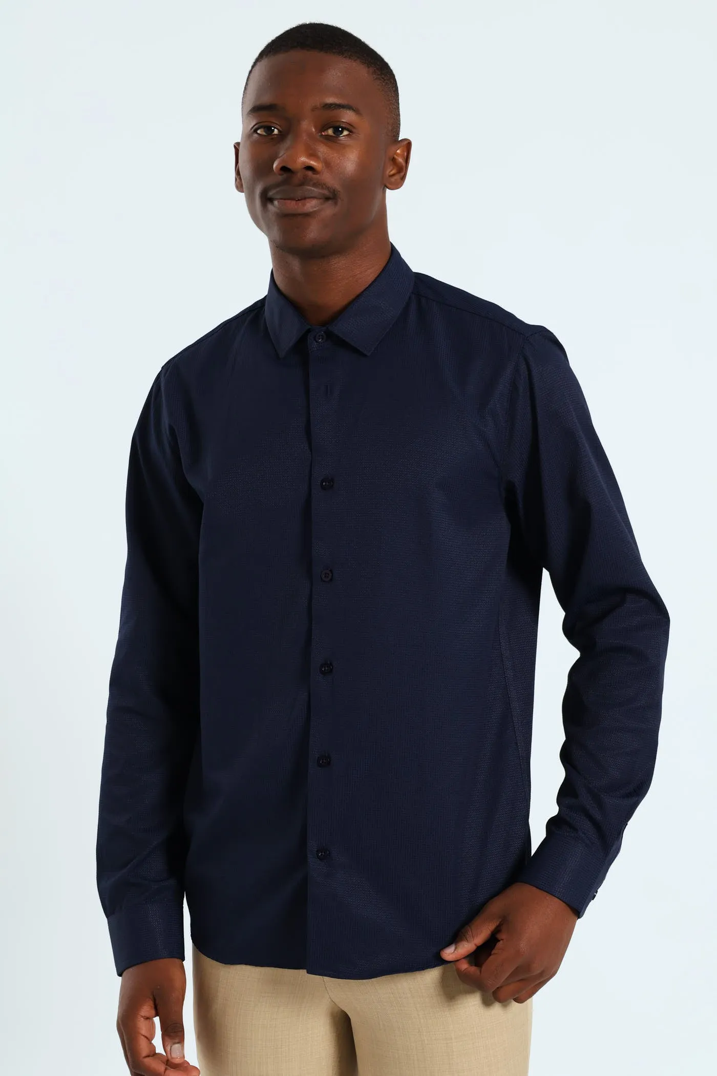 Slim Textured Long Sleeve Shirt - Navy sold by Edgars