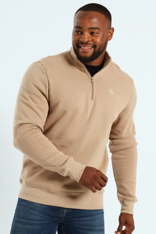 1/4 Zip Fleece Sweater - Taupe sold by Edgars